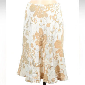 Zara Woman Beige Cream Floral Ruffle Hem A-Line Skirt Size 8 Medium M